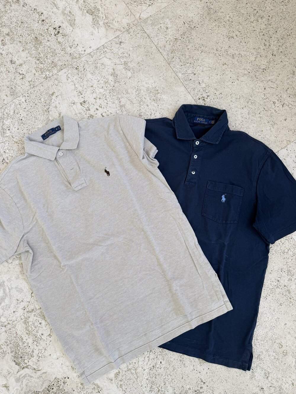 Lot of 2 Polo Ralph Lauren Polo Shirts Size M Navy Pocket & Sand